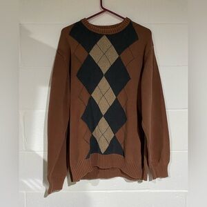 Dockers Men's Brown and Black Argyle Crewneck Sweater